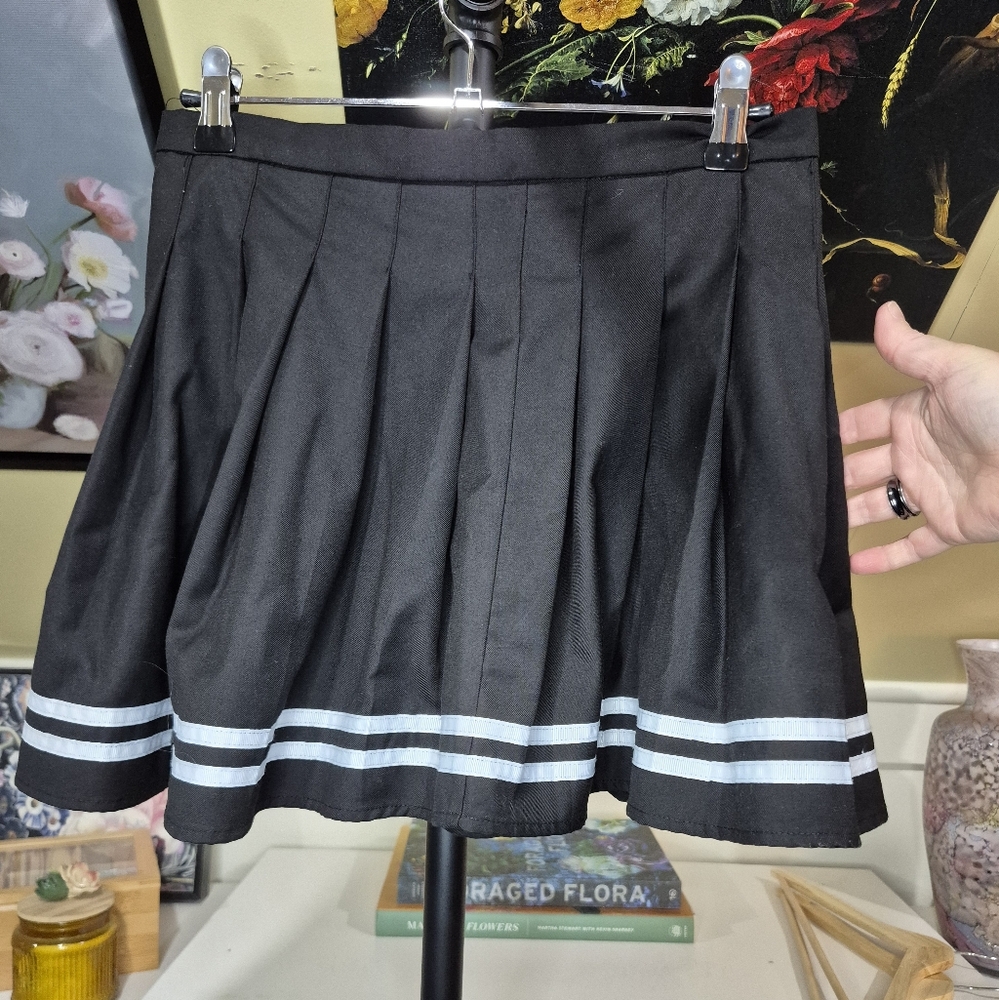 Forever 21 Black Skater Skirt with White Stripes